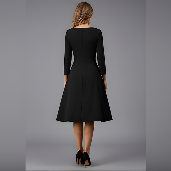 A-Line Pearl Button Square Neck Dress Black - Picture 6 of 11